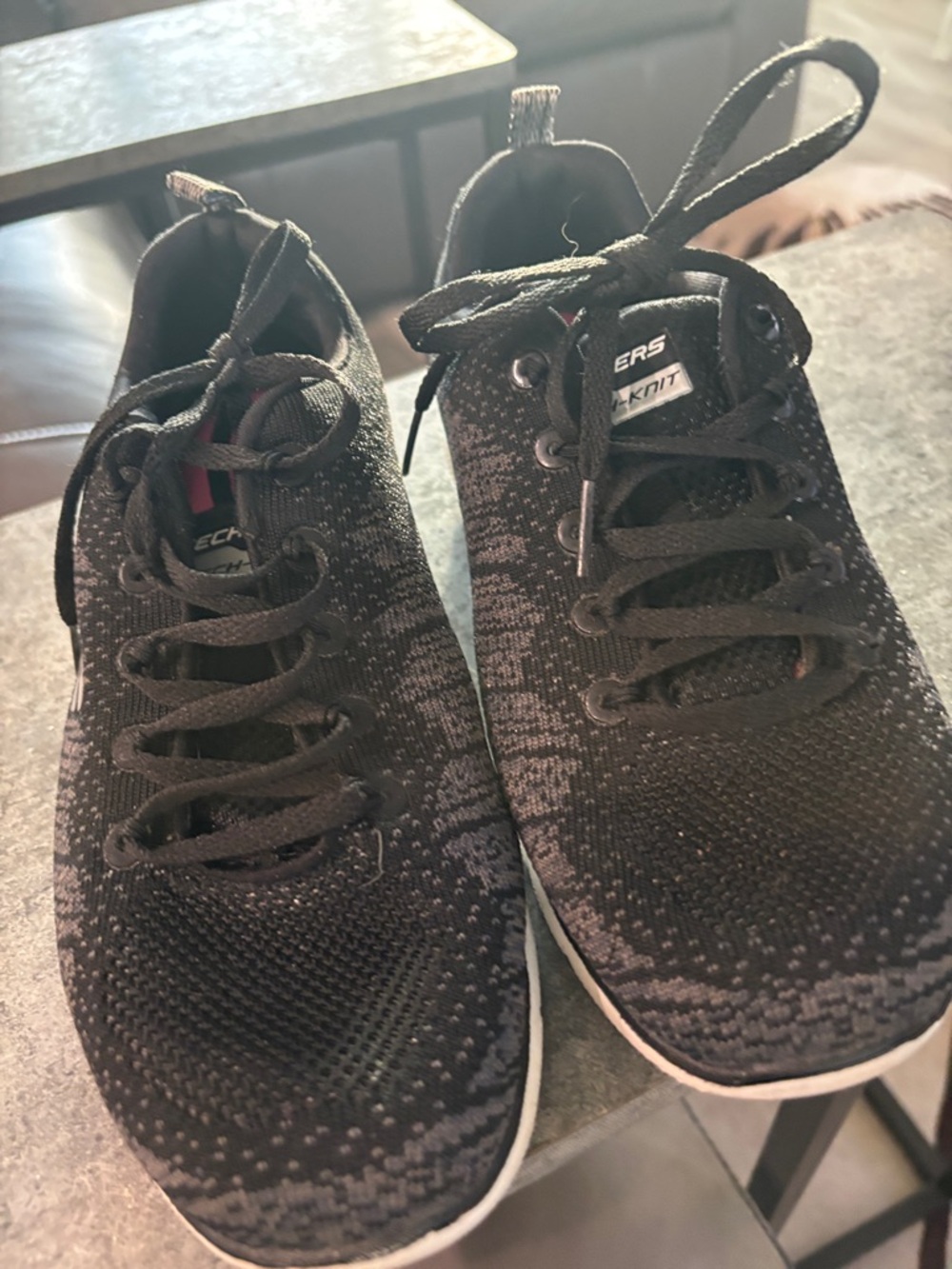 Skechers Black and Gray Knit Lace-Up Sneakers